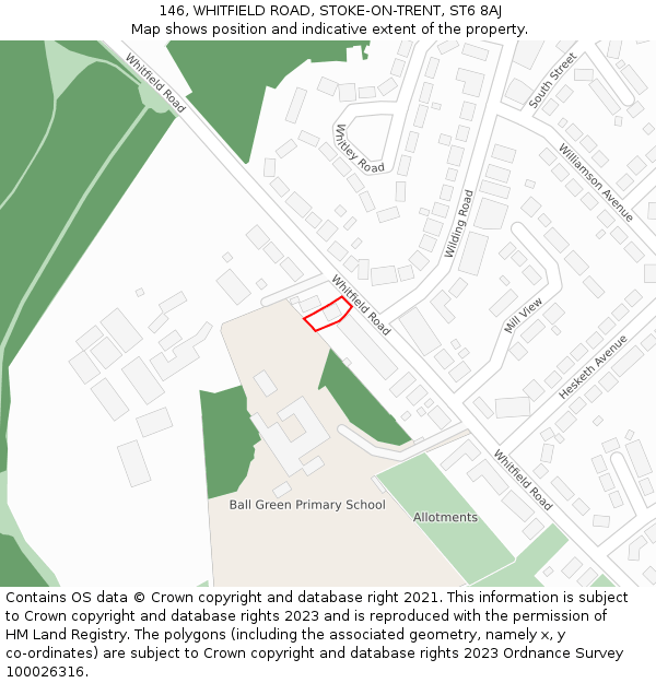 146, WHITFIELD ROAD, STOKE-ON-TRENT, ST6 8AJ: Location map and indicative extent of plot