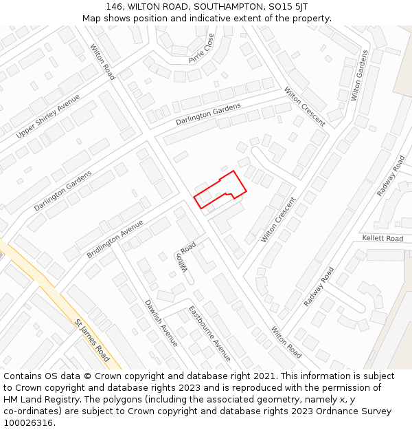 146, WILTON ROAD, SOUTHAMPTON, SO15 5JT: Location map and indicative extent of plot