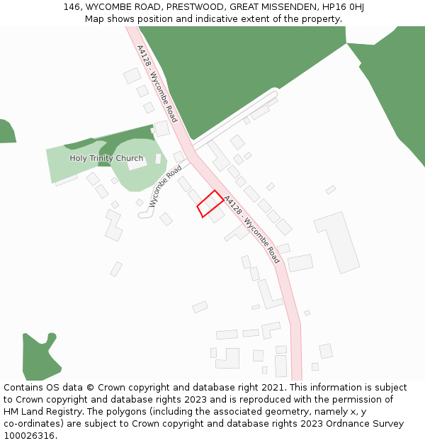 146, WYCOMBE ROAD, PRESTWOOD, GREAT MISSENDEN, HP16 0HJ: Location map and indicative extent of plot