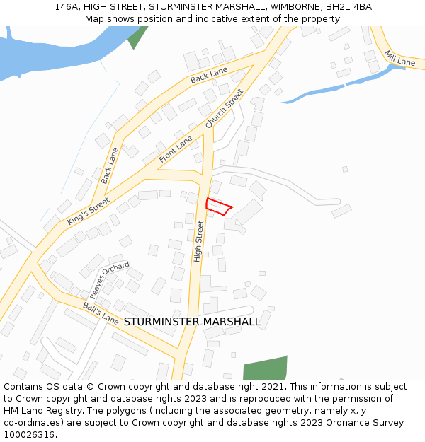 146A, HIGH STREET, STURMINSTER MARSHALL, WIMBORNE, BH21 4BA: Location map and indicative extent of plot