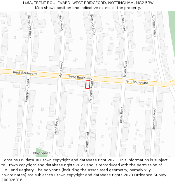 146A, TRENT BOULEVARD, WEST BRIDGFORD, NOTTINGHAM, NG2 5BW: Location map and indicative extent of plot