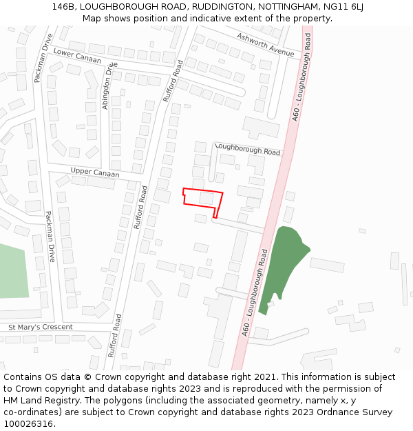 146B, LOUGHBOROUGH ROAD, RUDDINGTON, NOTTINGHAM, NG11 6LJ: Location map and indicative extent of plot