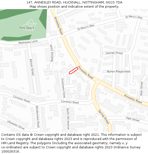 147, ANNESLEY ROAD, HUCKNALL, NOTTINGHAM, NG15 7DA: Location map and indicative extent of plot