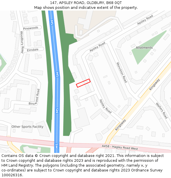 147, APSLEY ROAD, OLDBURY, B68 0QT: Location map and indicative extent of plot