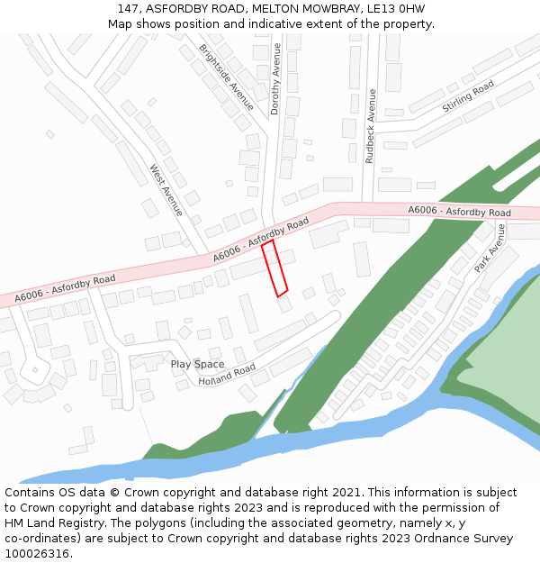 147, ASFORDBY ROAD, MELTON MOWBRAY, LE13 0HW: Location map and indicative extent of plot