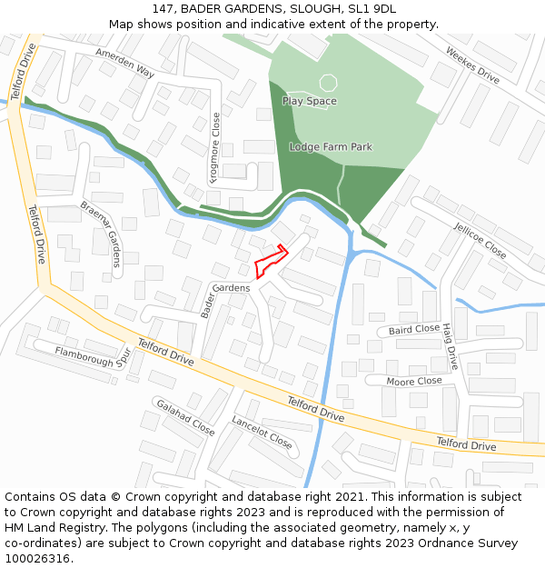 147, BADER GARDENS, SLOUGH, SL1 9DL: Location map and indicative extent of plot