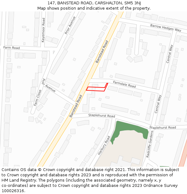 147, BANSTEAD ROAD, CARSHALTON, SM5 3NJ: Location map and indicative extent of plot