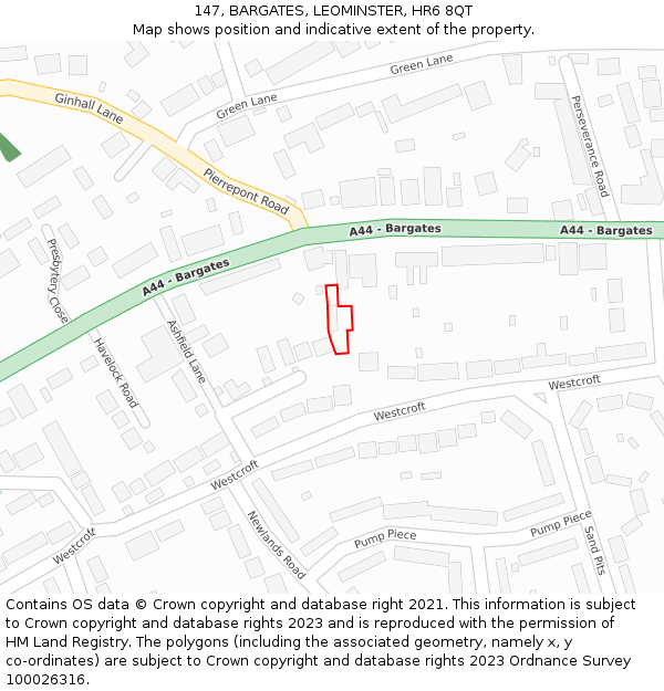 147, BARGATES, LEOMINSTER, HR6 8QT: Location map and indicative extent of plot