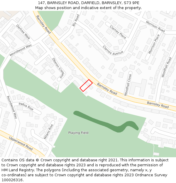 147, BARNSLEY ROAD, DARFIELD, BARNSLEY, S73 9PE: Location map and indicative extent of plot