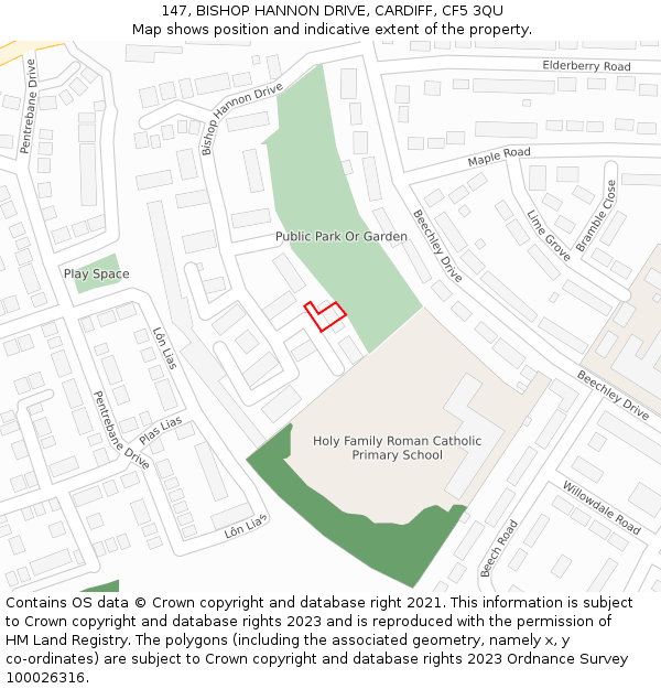 147, BISHOP HANNON DRIVE, CARDIFF, CF5 3QU: Location map and indicative extent of plot