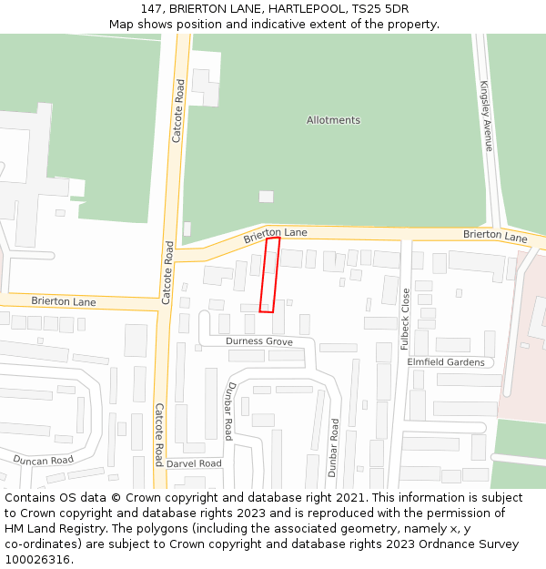 147, BRIERTON LANE, HARTLEPOOL, TS25 5DR: Location map and indicative extent of plot