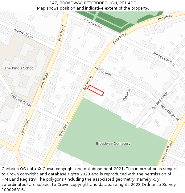 147, BROADWAY, PETERBOROUGH, PE1 4DD: Location map and indicative extent of plot