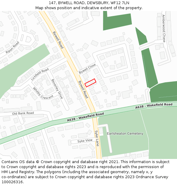 147, BYWELL ROAD, DEWSBURY, WF12 7LN: Location map and indicative extent of plot