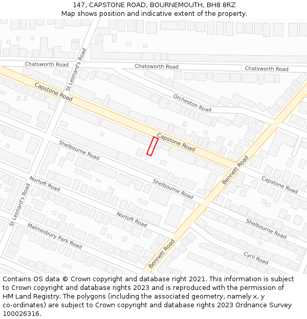 147, CAPSTONE ROAD, BOURNEMOUTH, BH8 8RZ: Location map and indicative extent of plot