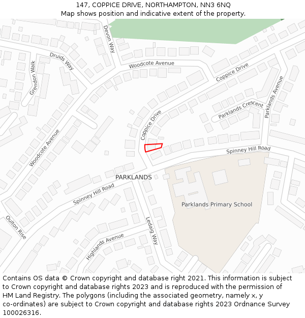147, COPPICE DRIVE, NORTHAMPTON, NN3 6NQ: Location map and indicative extent of plot