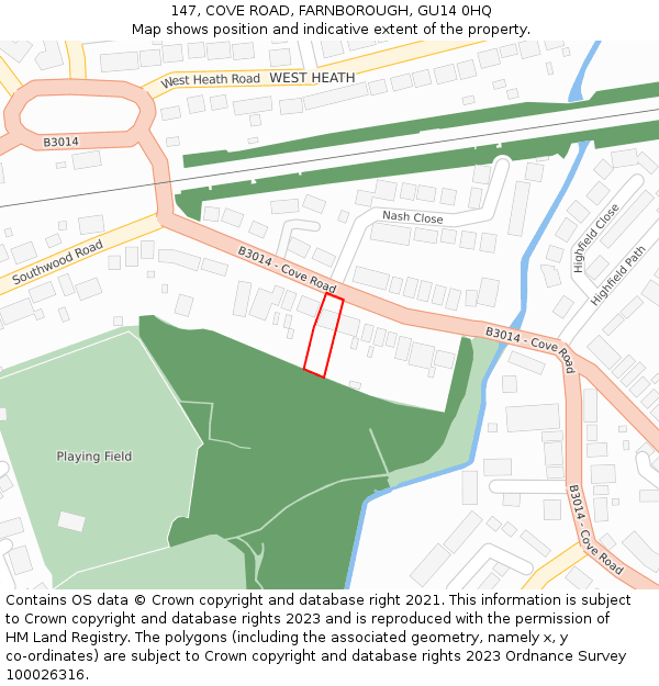 147, COVE ROAD, FARNBOROUGH, GU14 0HQ: Location map and indicative extent of plot