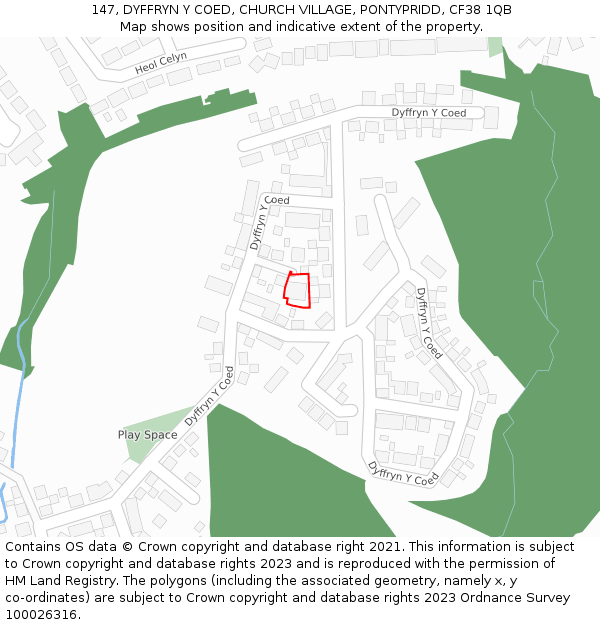 147, DYFFRYN Y COED, CHURCH VILLAGE, PONTYPRIDD, CF38 1QB: Location map and indicative extent of plot