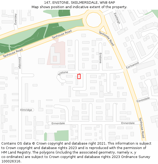 147, ENSTONE, SKELMERSDALE, WN8 6AP: Location map and indicative extent of plot