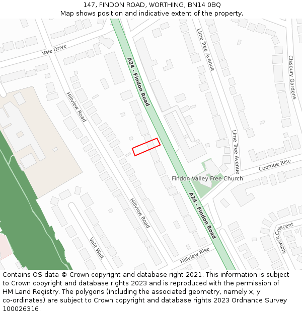 147, FINDON ROAD, WORTHING, BN14 0BQ: Location map and indicative extent of plot