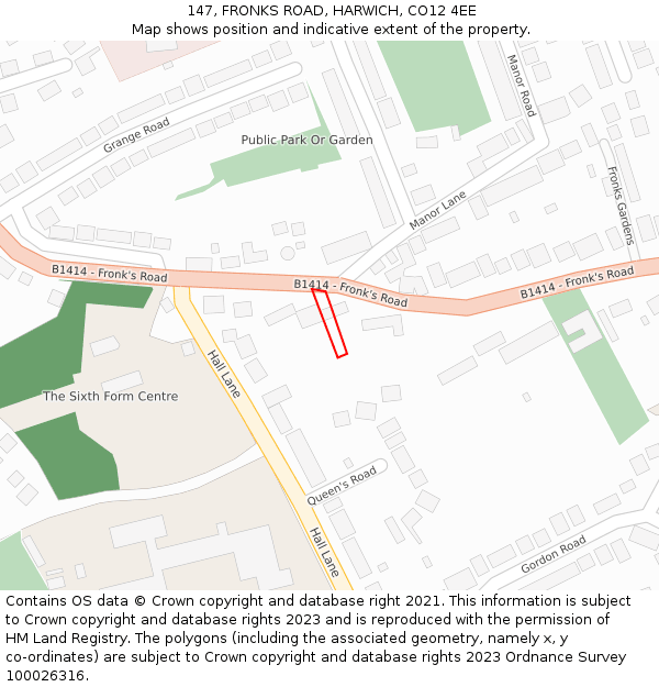 147, FRONKS ROAD, HARWICH, CO12 4EE: Location map and indicative extent of plot