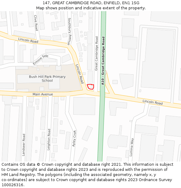 147, GREAT CAMBRIDGE ROAD, ENFIELD, EN1 1SG: Location map and indicative extent of plot