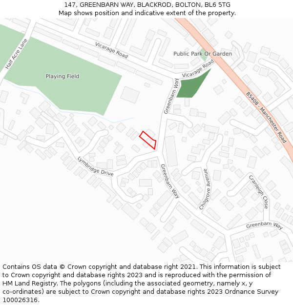 147, GREENBARN WAY, BLACKROD, BOLTON, BL6 5TG: Location map and indicative extent of plot