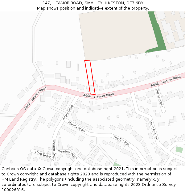 147, HEANOR ROAD, SMALLEY, ILKESTON, DE7 6DY: Location map and indicative extent of plot