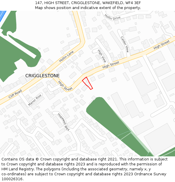 147, HIGH STREET, CRIGGLESTONE, WAKEFIELD, WF4 3EF: Location map and indicative extent of plot