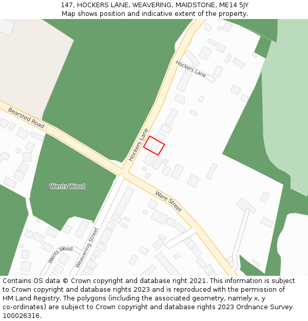 147, HOCKERS LANE, WEAVERING, MAIDSTONE, ME14 5JY: Location map and indicative extent of plot