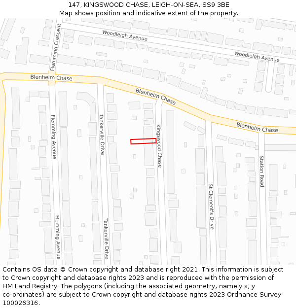 147, KINGSWOOD CHASE, LEIGH-ON-SEA, SS9 3BE: Location map and indicative extent of plot