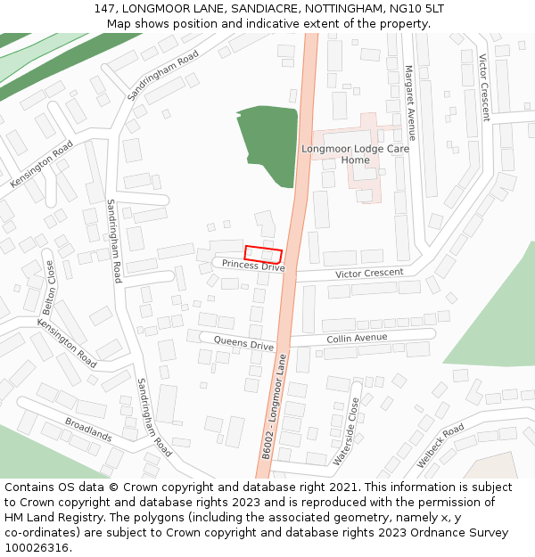 147, LONGMOOR LANE, SANDIACRE, NOTTINGHAM, NG10 5LT: Location map and indicative extent of plot