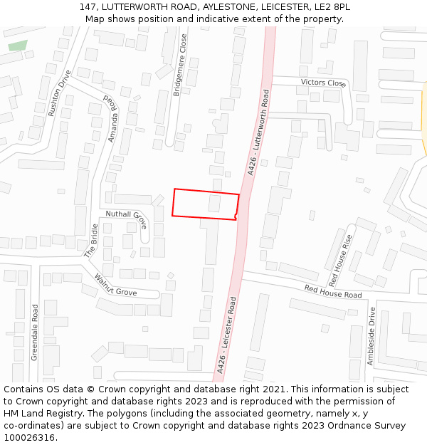 147, LUTTERWORTH ROAD, AYLESTONE, LEICESTER, LE2 8PL: Location map and indicative extent of plot