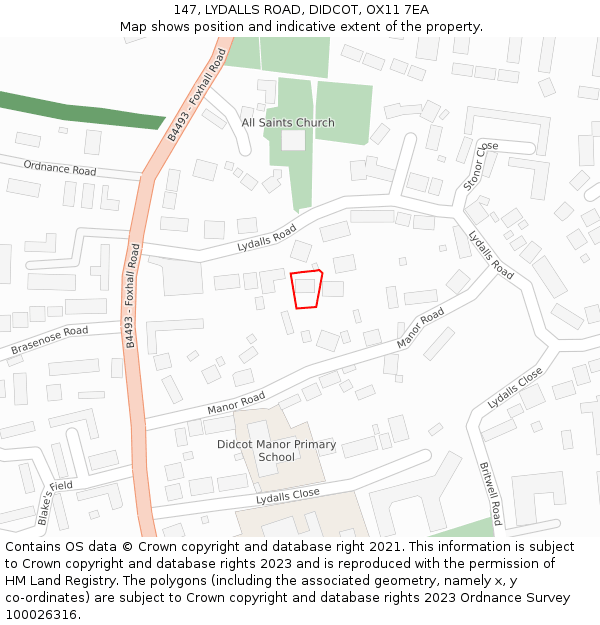 147, LYDALLS ROAD, DIDCOT, OX11 7EA: Location map and indicative extent of plot