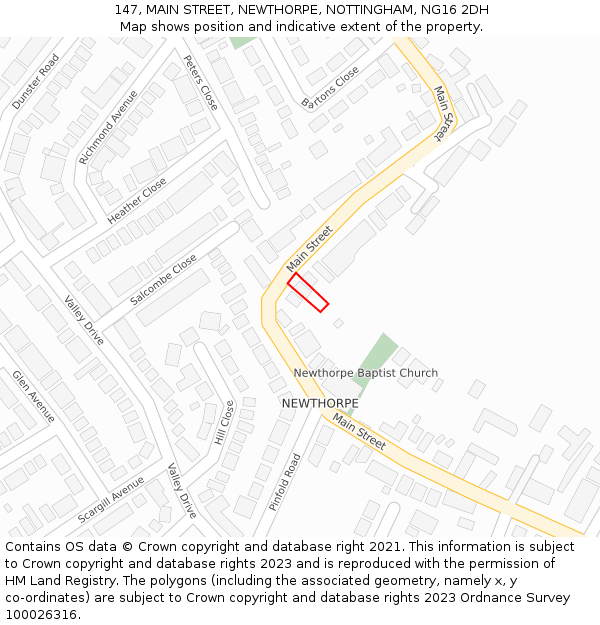 147, MAIN STREET, NEWTHORPE, NOTTINGHAM, NG16 2DH: Location map and indicative extent of plot