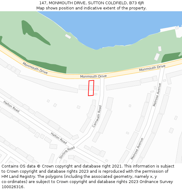 147, MONMOUTH DRIVE, SUTTON COLDFIELD, B73 6JR: Location map and indicative extent of plot