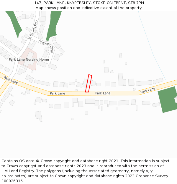 147, PARK LANE, KNYPERSLEY, STOKE-ON-TRENT, ST8 7PN: Location map and indicative extent of plot