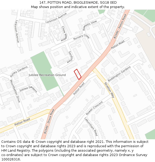 147, POTTON ROAD, BIGGLESWADE, SG18 0ED: Location map and indicative extent of plot