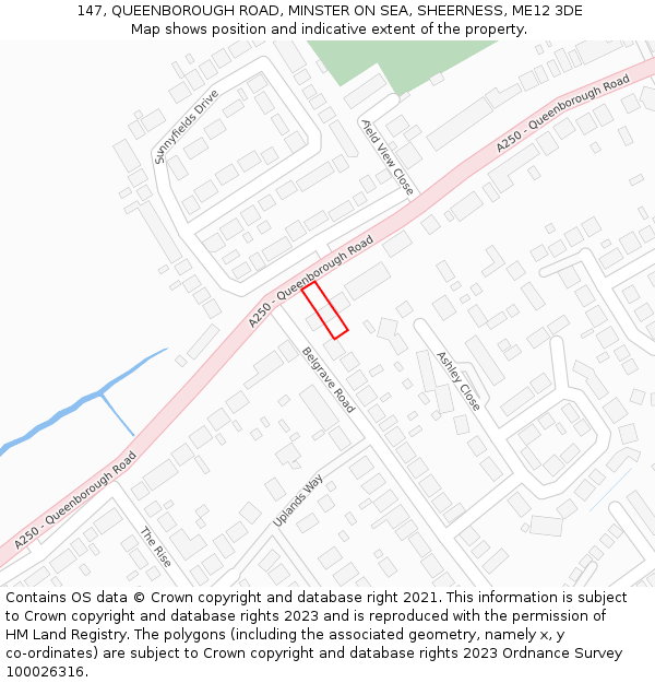 147, QUEENBOROUGH ROAD, MINSTER ON SEA, SHEERNESS, ME12 3DE: Location map and indicative extent of plot