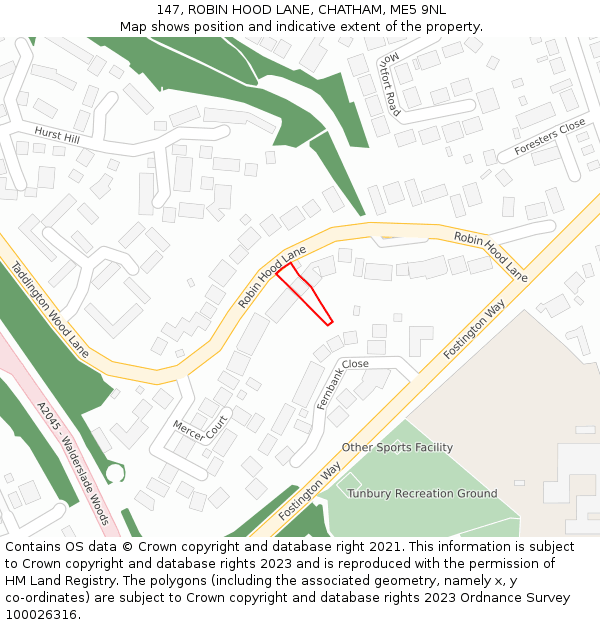 147, ROBIN HOOD LANE, CHATHAM, ME5 9NL: Location map and indicative extent of plot