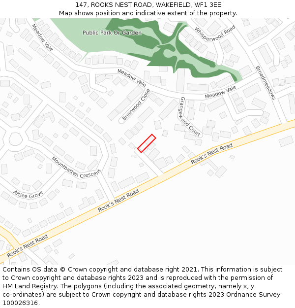 147, ROOKS NEST ROAD, WAKEFIELD, WF1 3EE: Location map and indicative extent of plot