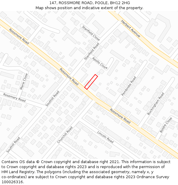 147, ROSSMORE ROAD, POOLE, BH12 2HG: Location map and indicative extent of plot