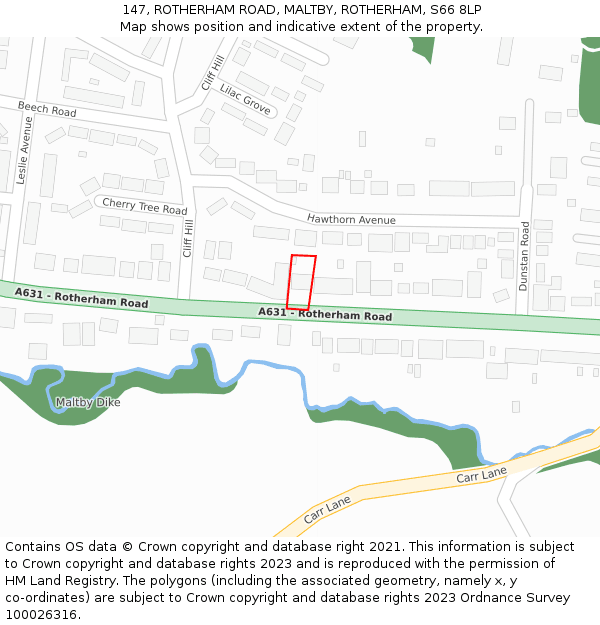 147, ROTHERHAM ROAD, MALTBY, ROTHERHAM, S66 8LP: Location map and indicative extent of plot