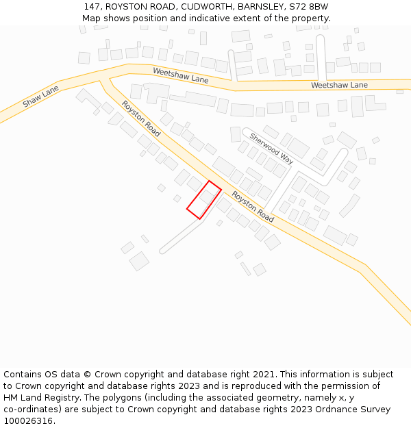 147, ROYSTON ROAD, CUDWORTH, BARNSLEY, S72 8BW: Location map and indicative extent of plot