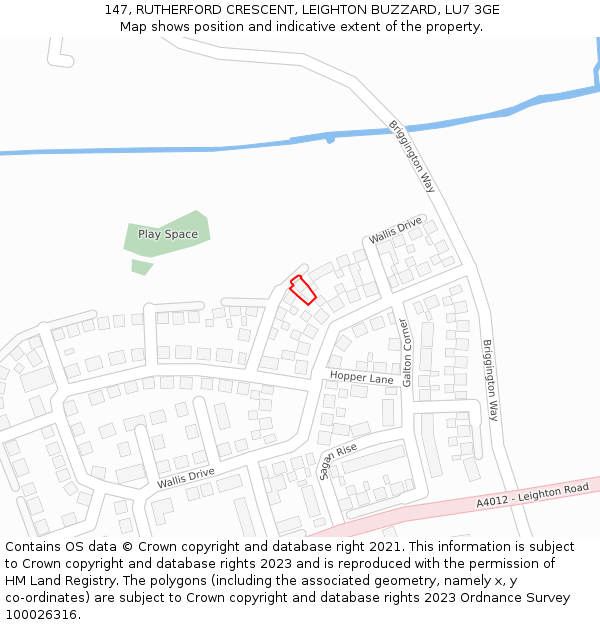 147, RUTHERFORD CRESCENT, LEIGHTON BUZZARD, LU7 3GE: Location map and indicative extent of plot