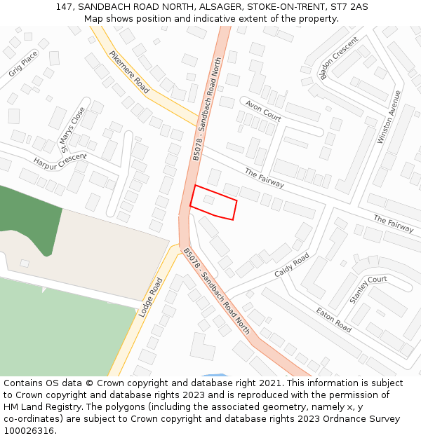 147, SANDBACH ROAD NORTH, ALSAGER, STOKE-ON-TRENT, ST7 2AS: Location map and indicative extent of plot