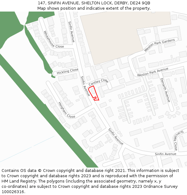 147, SINFIN AVENUE, SHELTON LOCK, DERBY, DE24 9QB: Location map and indicative extent of plot