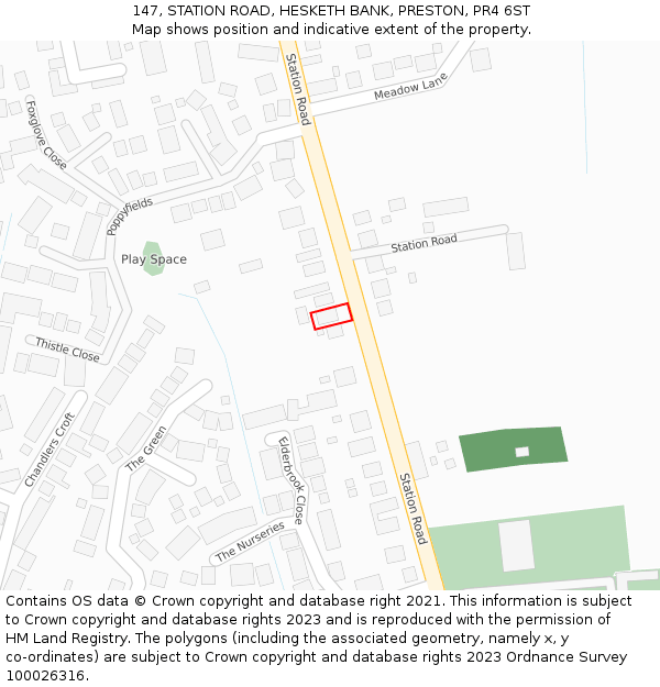 147, STATION ROAD, HESKETH BANK, PRESTON, PR4 6ST: Location map and indicative extent of plot