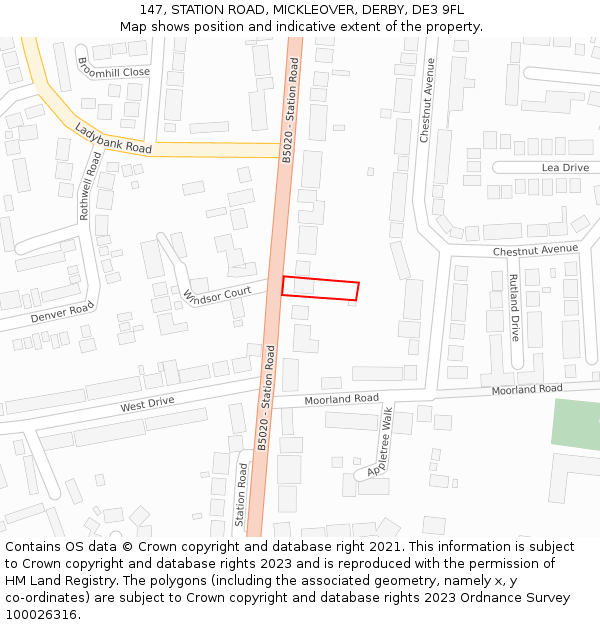 147, STATION ROAD, MICKLEOVER, DERBY, DE3 9FL: Location map and indicative extent of plot