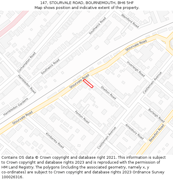 147, STOURVALE ROAD, BOURNEMOUTH, BH6 5HF: Location map and indicative extent of plot