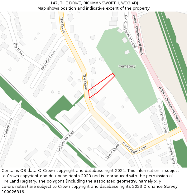 147, THE DRIVE, RICKMANSWORTH, WD3 4DJ: Location map and indicative extent of plot